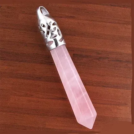 Rose Quartz Reiki Hexagon Point Pendant Necklace