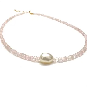 ROSE QUARTZ/PEARL NECKLACE