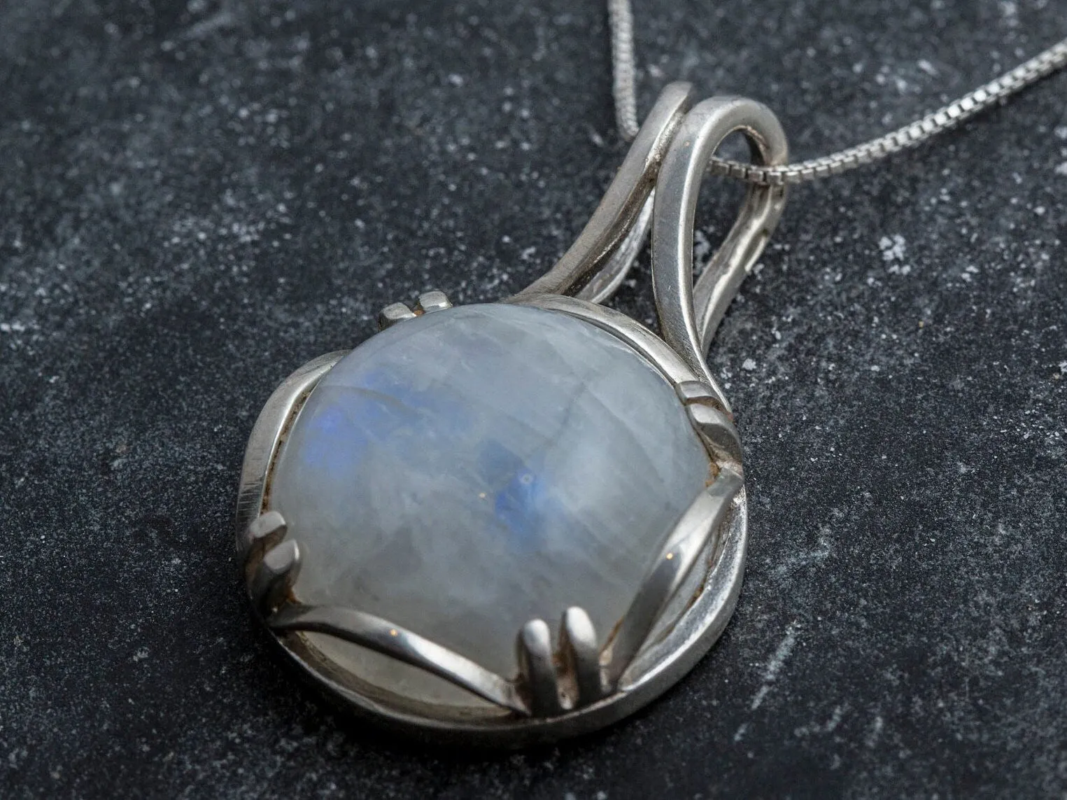Round Moonstone Pendant - Rainbow Moonstone Necklace - Vintage Statement Necklace