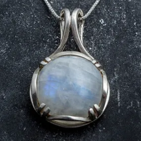 Round Moonstone Pendant - Rainbow Moonstone Necklace - Vintage Statement Necklace