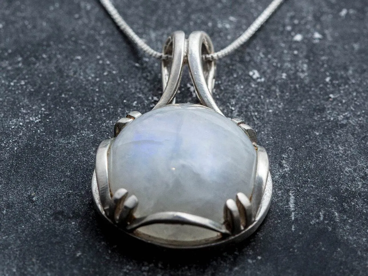 Round Moonstone Pendant - Rainbow Moonstone Necklace - Vintage Statement Necklace