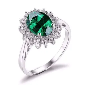 Russian Halo Oval Cut 2.5CT Nano Simulated Emerald IOBI Precious Gems Ring