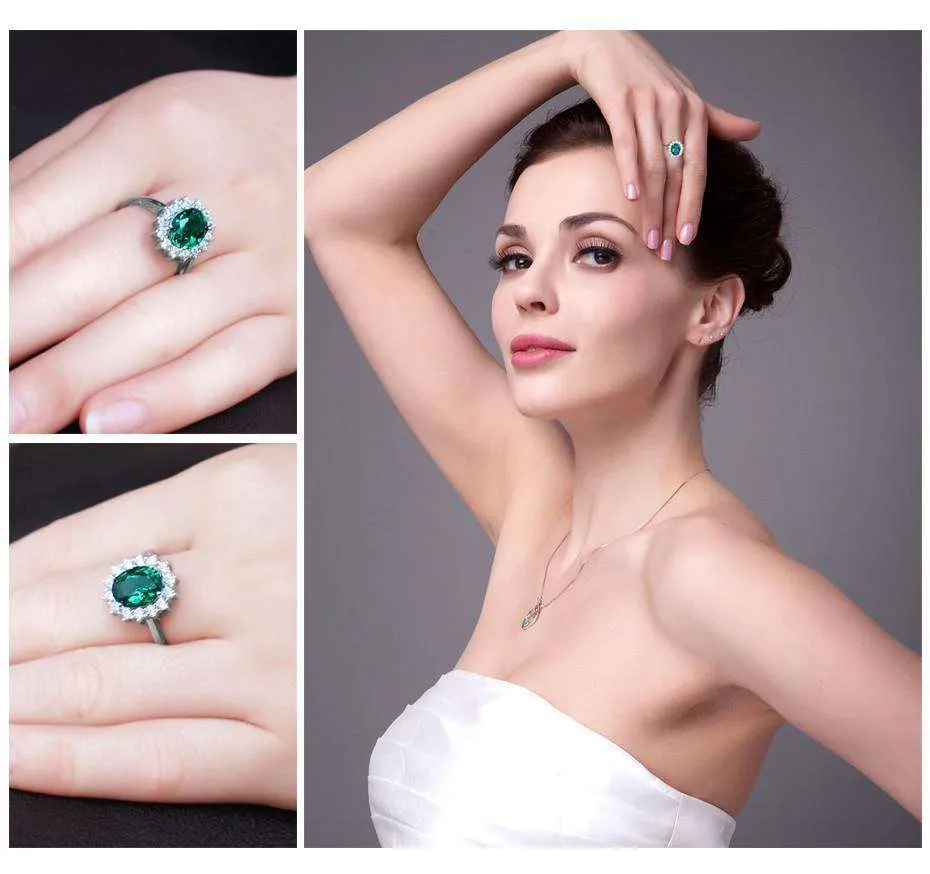 Russian Halo Oval Cut 2.5CT Nano Simulated Emerald IOBI Precious Gems Ring
