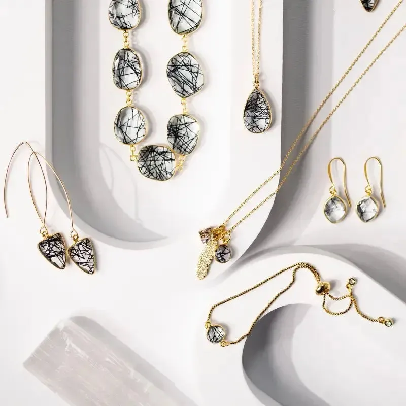 Rutilated Quartz Feather Gemstone Necklace