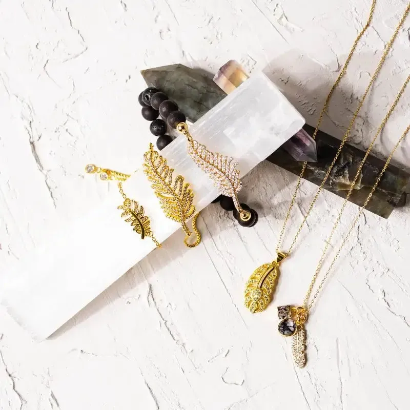 Rutilated Quartz Feather Gemstone Necklace