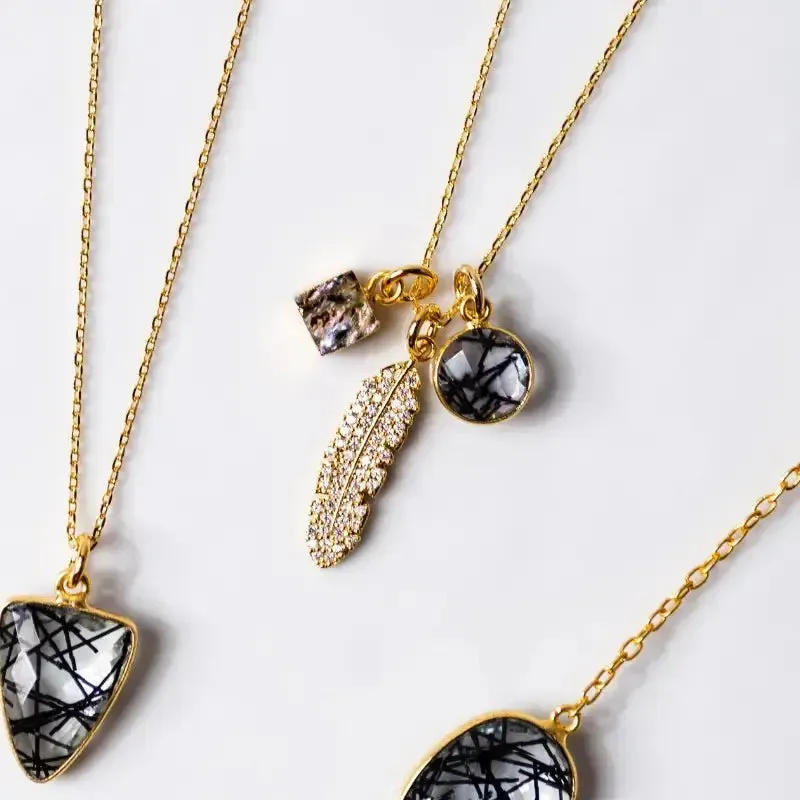 Rutilated Quartz Feather Gemstone Necklace