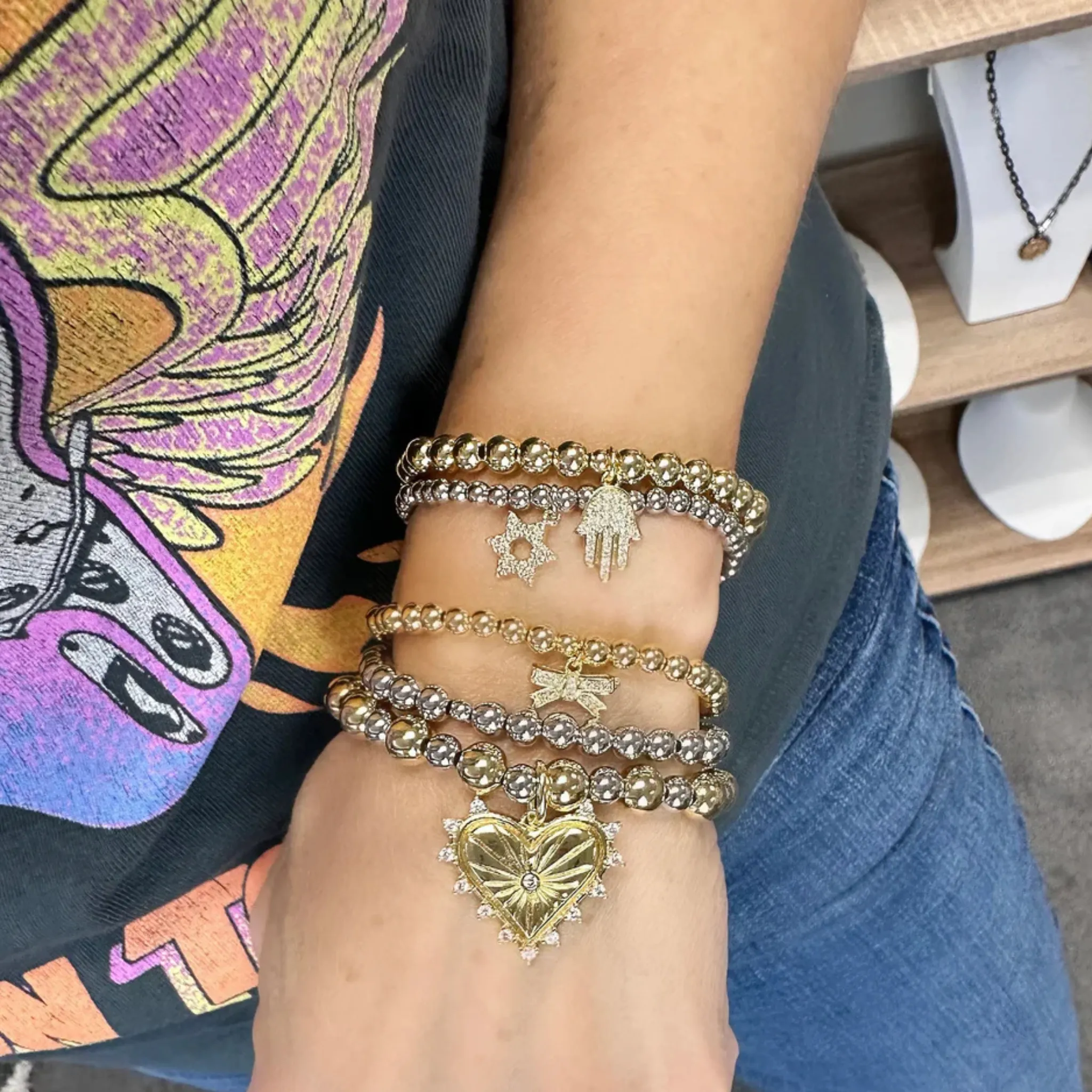 Sarah Jewish Star of David Stack of Bracelets