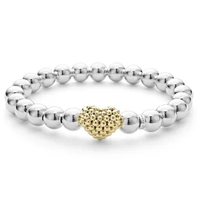 Signature Caviar Stretch Gold Heart Bead Bracelet