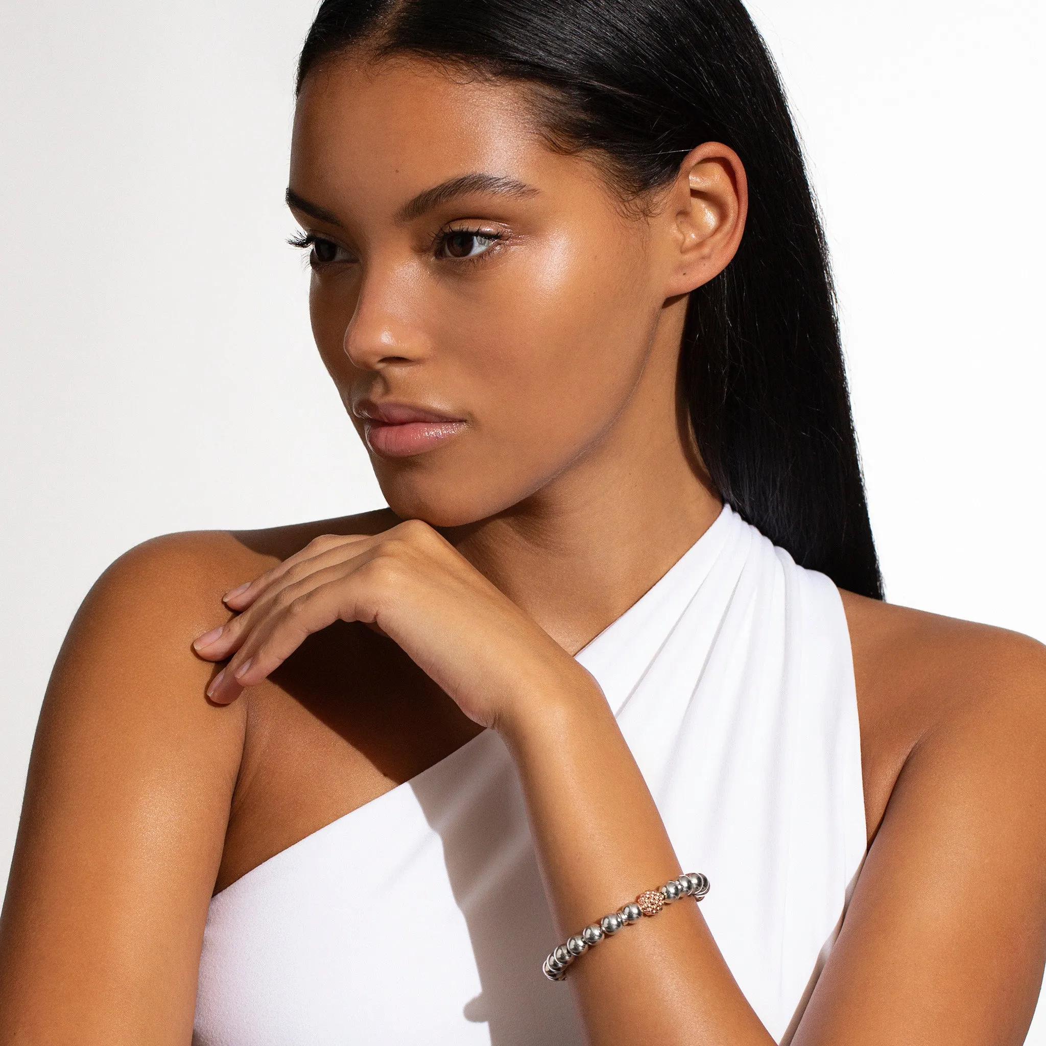 Signature Caviar Stretch Rose Gold Bead Bracelet