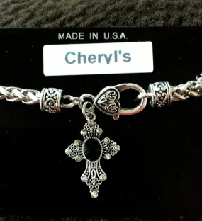 Silver & Black Cross Bracelet