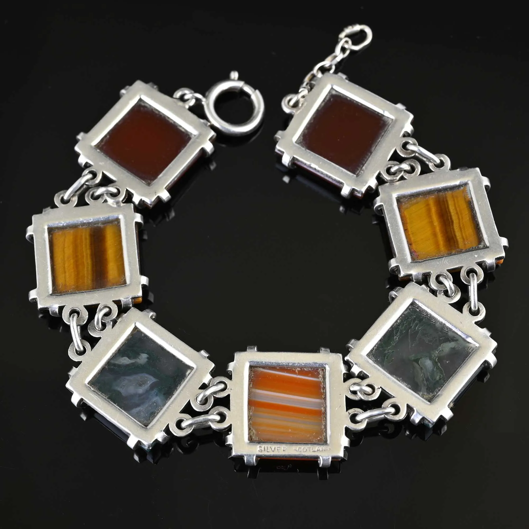 Silver Carnelian Tiger Eye Scottish Moss Agate Bracelet