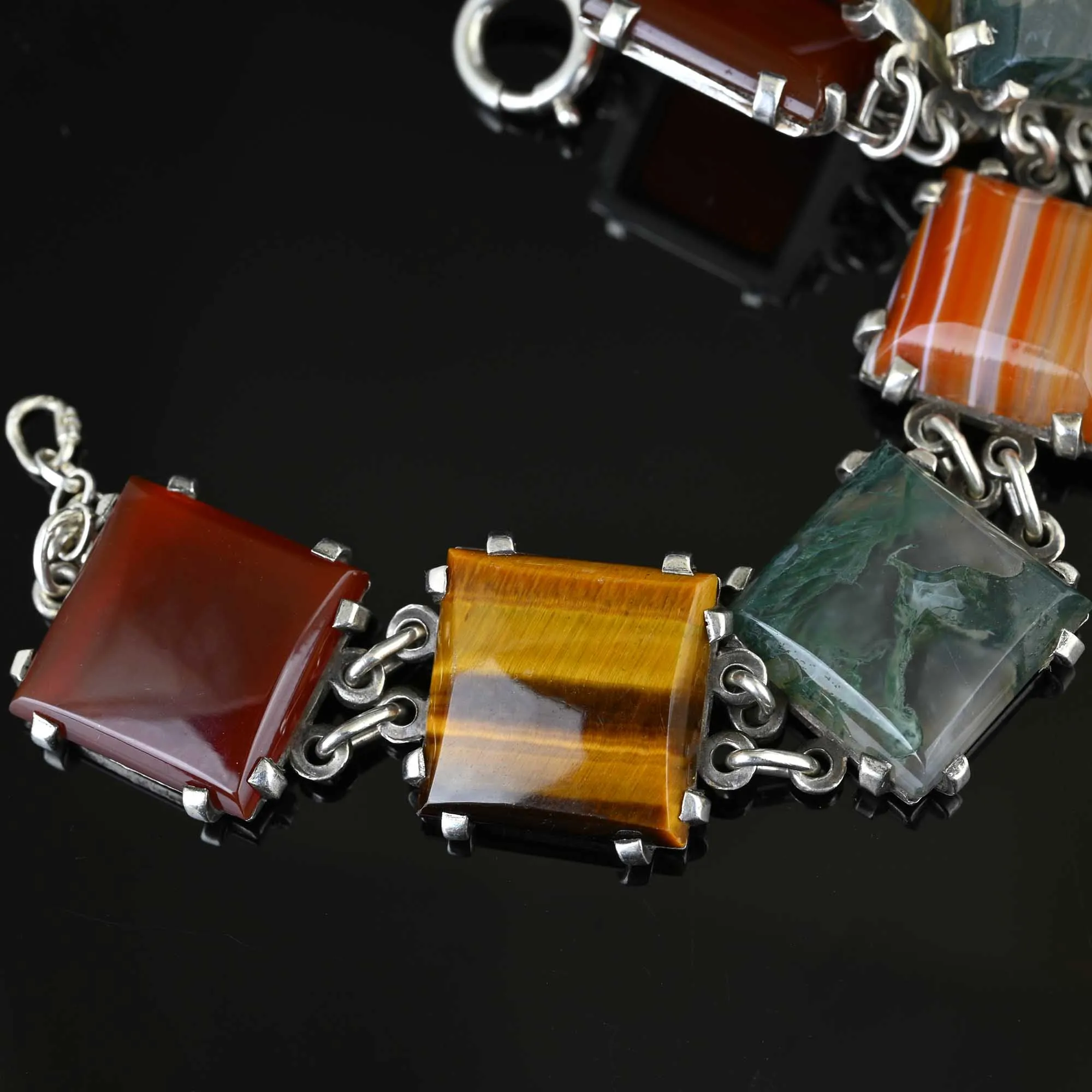 Silver Carnelian Tiger Eye Scottish Moss Agate Bracelet