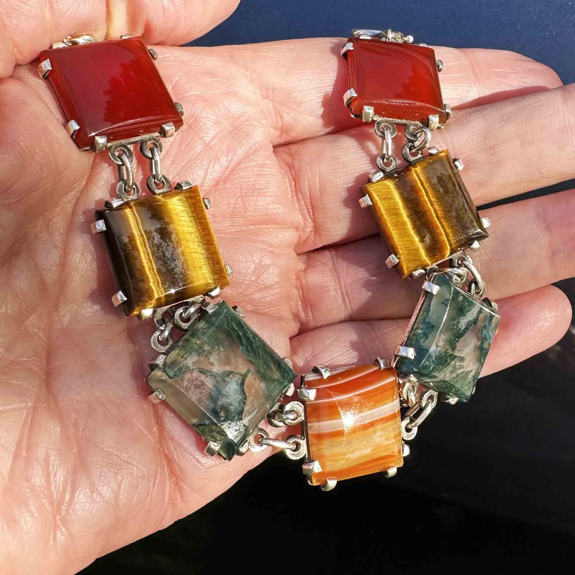 Silver Carnelian Tiger Eye Scottish Moss Agate Bracelet