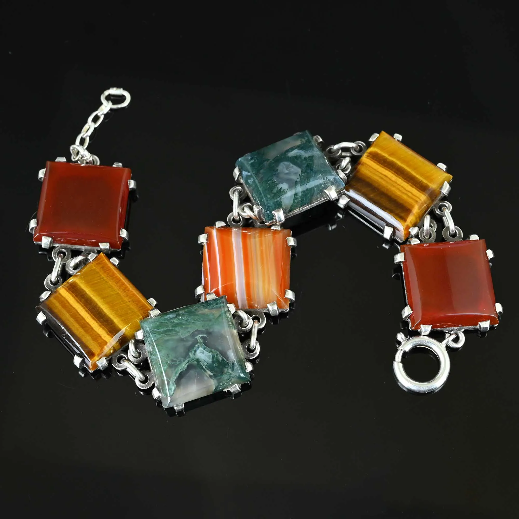 Silver Carnelian Tiger Eye Scottish Moss Agate Bracelet