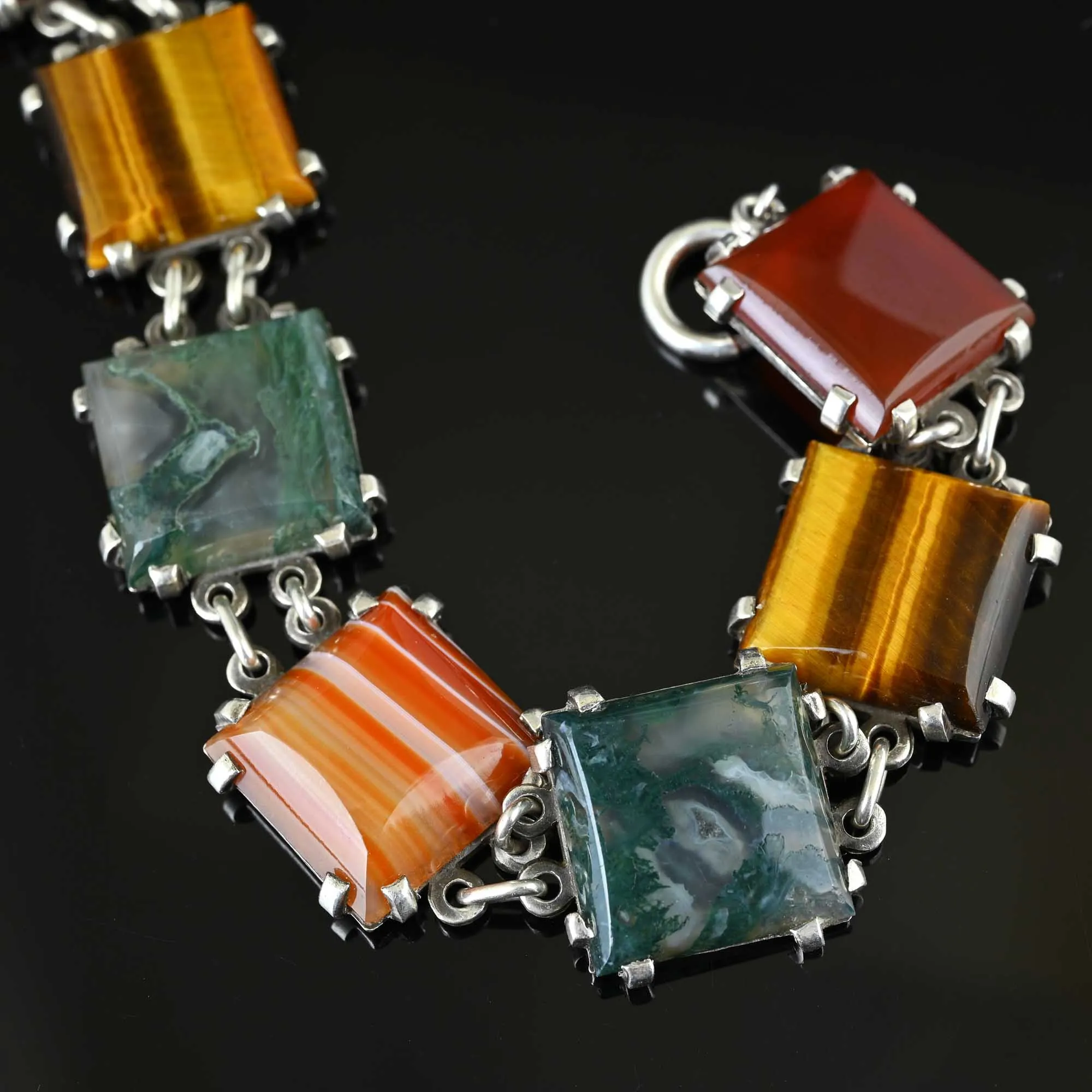 Silver Carnelian Tiger Eye Scottish Moss Agate Bracelet