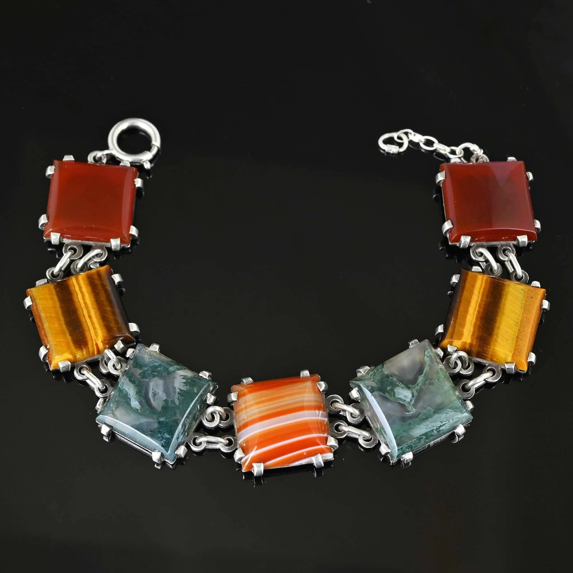 Silver Carnelian Tiger Eye Scottish Moss Agate Bracelet