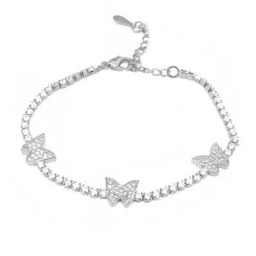 Silver Cubic Zirconia Pave Butterfly Chain Bracelet
