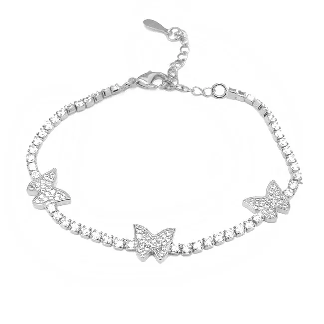 Silver Cubic Zirconia Pave Butterfly Chain Bracelet