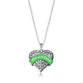 Silver Emerald Green Mom of the Groom Pave Heart Charm Classic Necklace