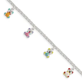 Silver Polish Enamel Bear Child Charm Bracelet