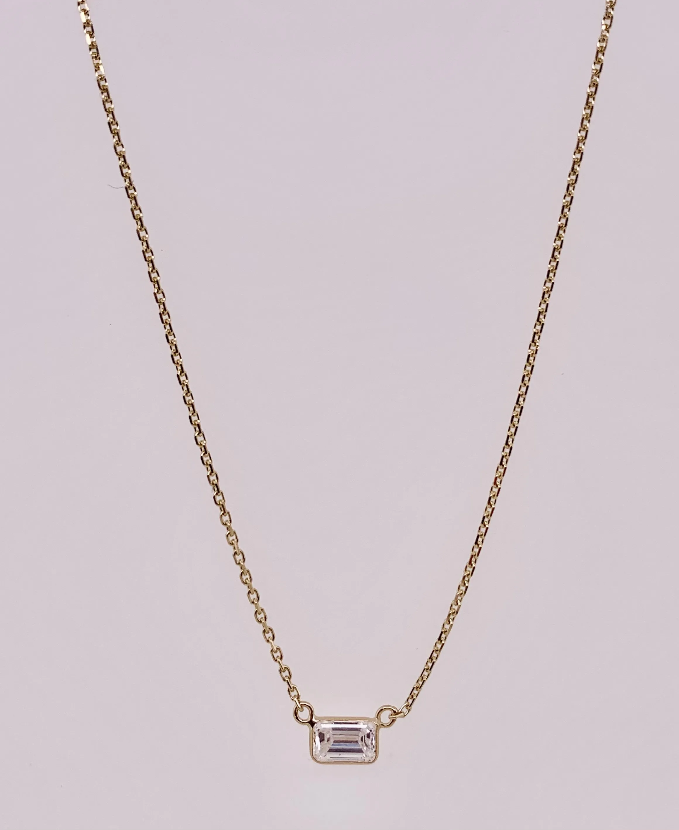 Single Emerald Cut Diamond Necklace