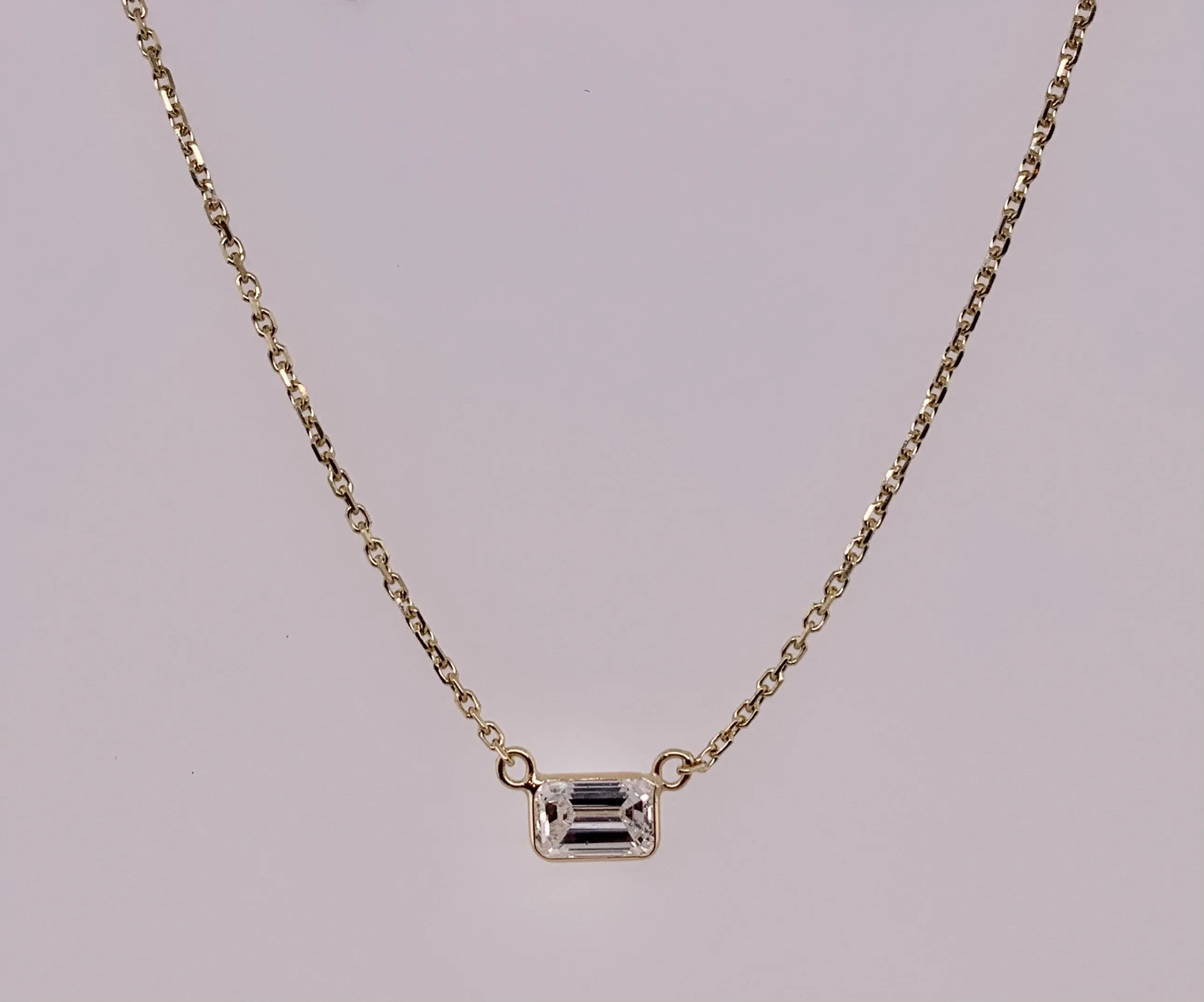 Single Emerald Cut Diamond Necklace