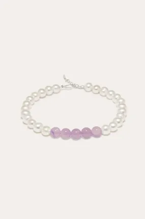 So Far So Good -  Pearl and Lilac Jade Bead Platinum Plated Bracelet