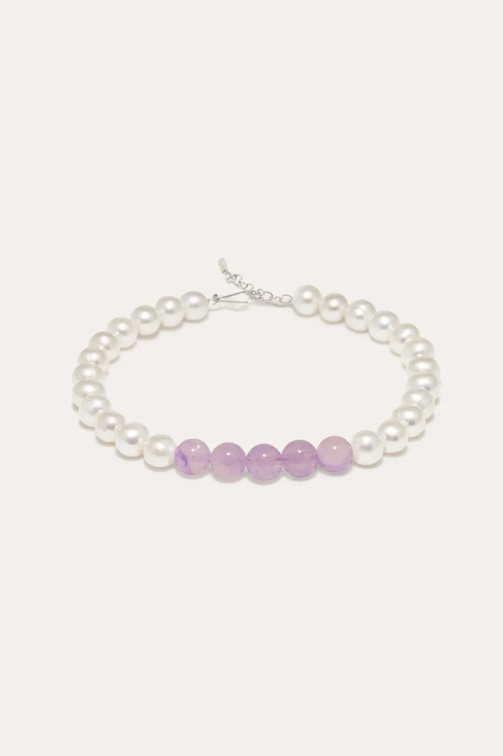 So Far So Good -  Pearl and Lilac Jade Bead Platinum Plated Bracelet
