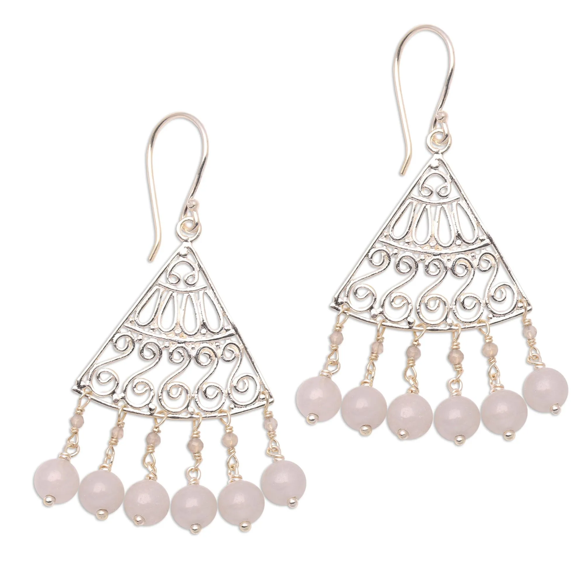 Spiral Fascination Spiral Pattern Moonstone Chandelier Earrings from Bali