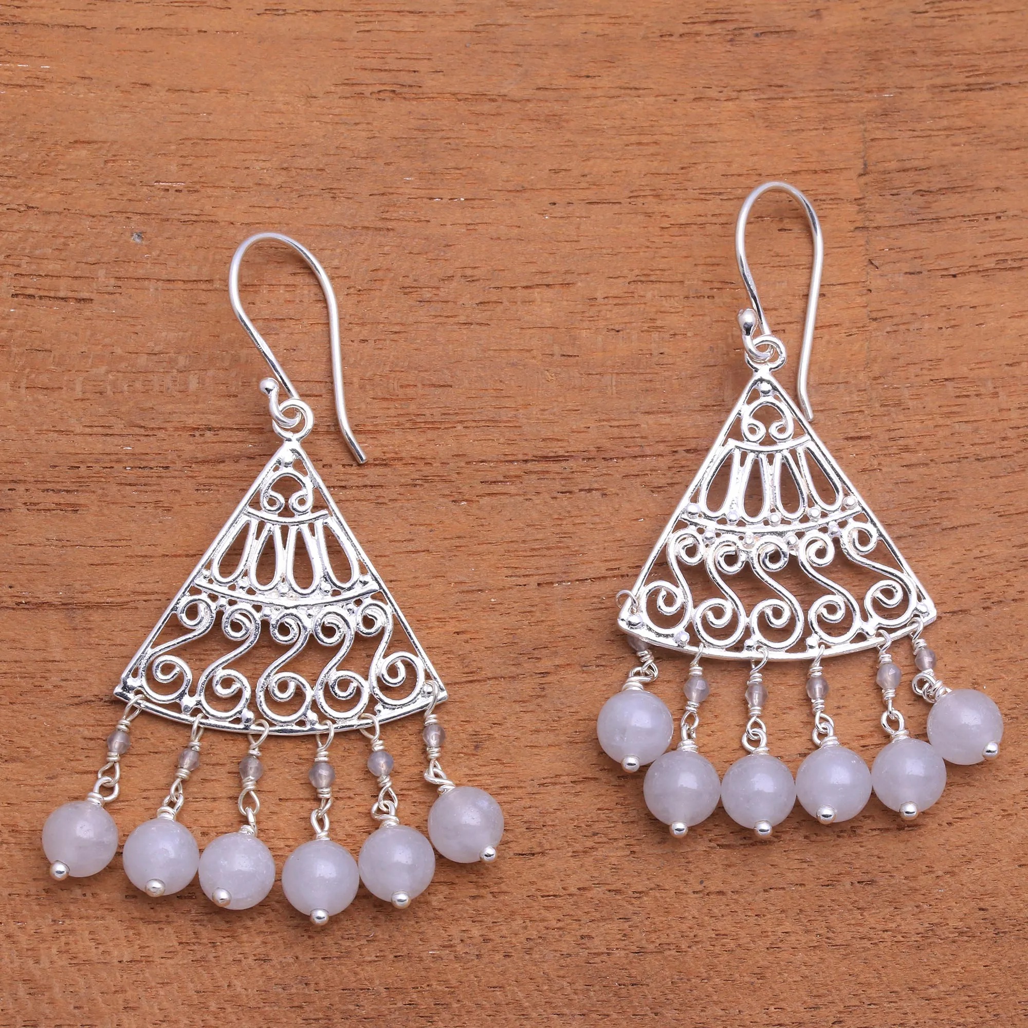 Spiral Fascination Spiral Pattern Moonstone Chandelier Earrings from Bali