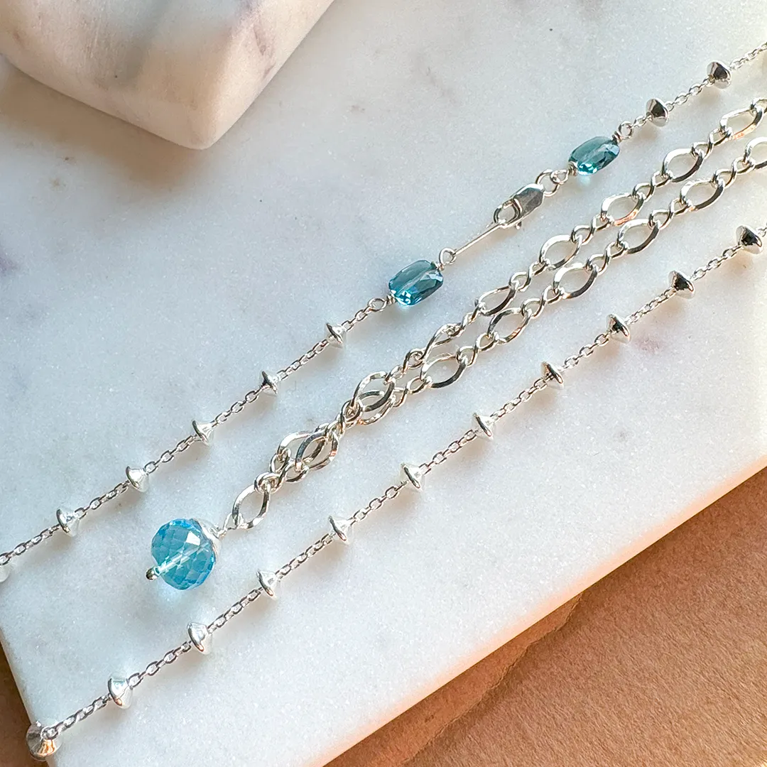 SS Chain Necklace w/ Faceted Gemstone
