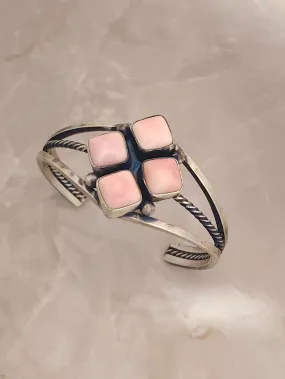 Stamped Sterling Silver 4 Stone Pink Conch Shell Cuff Bracelet