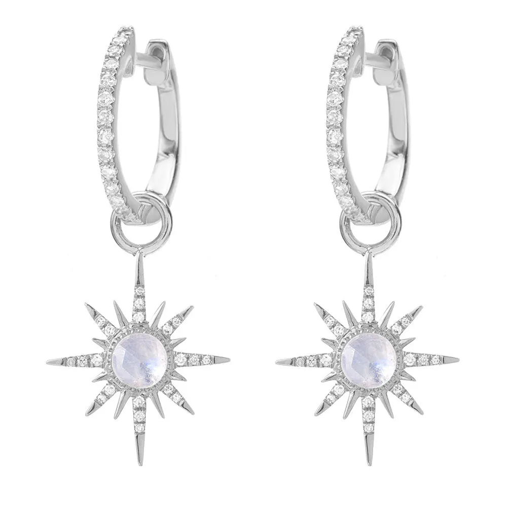 Starburst Rainbow Moonstone Charms on Huggies