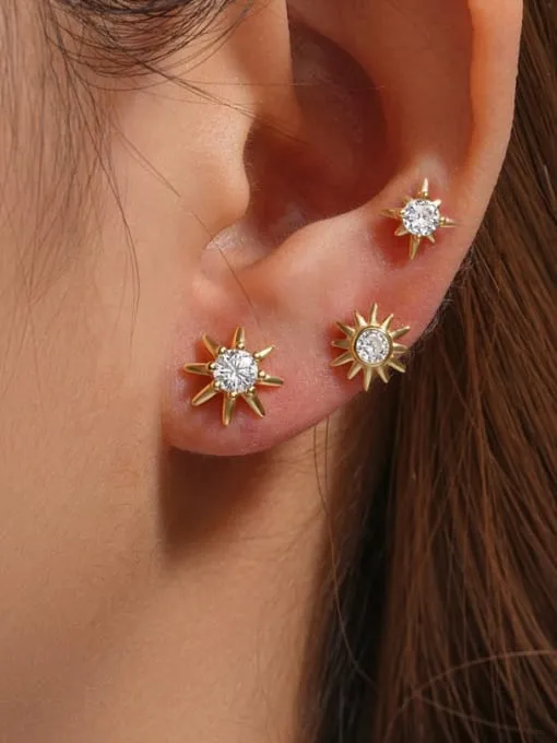 Starburst Stud Earrings Set 925 Sterling Silver Zircon 3 Stud Hypoallergenic Earrings