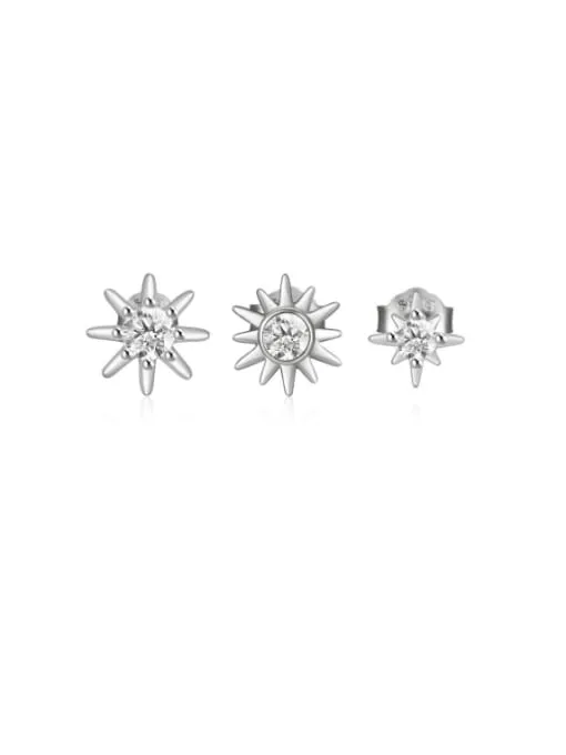 Starburst Stud Earrings Set 925 Sterling Silver Zircon 3 Stud Hypoallergenic Earrings