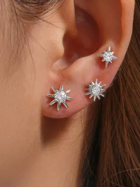 Starburst Stud Earrings Set 925 Sterling Silver Zircon 3 Stud Hypoallergenic Earrings