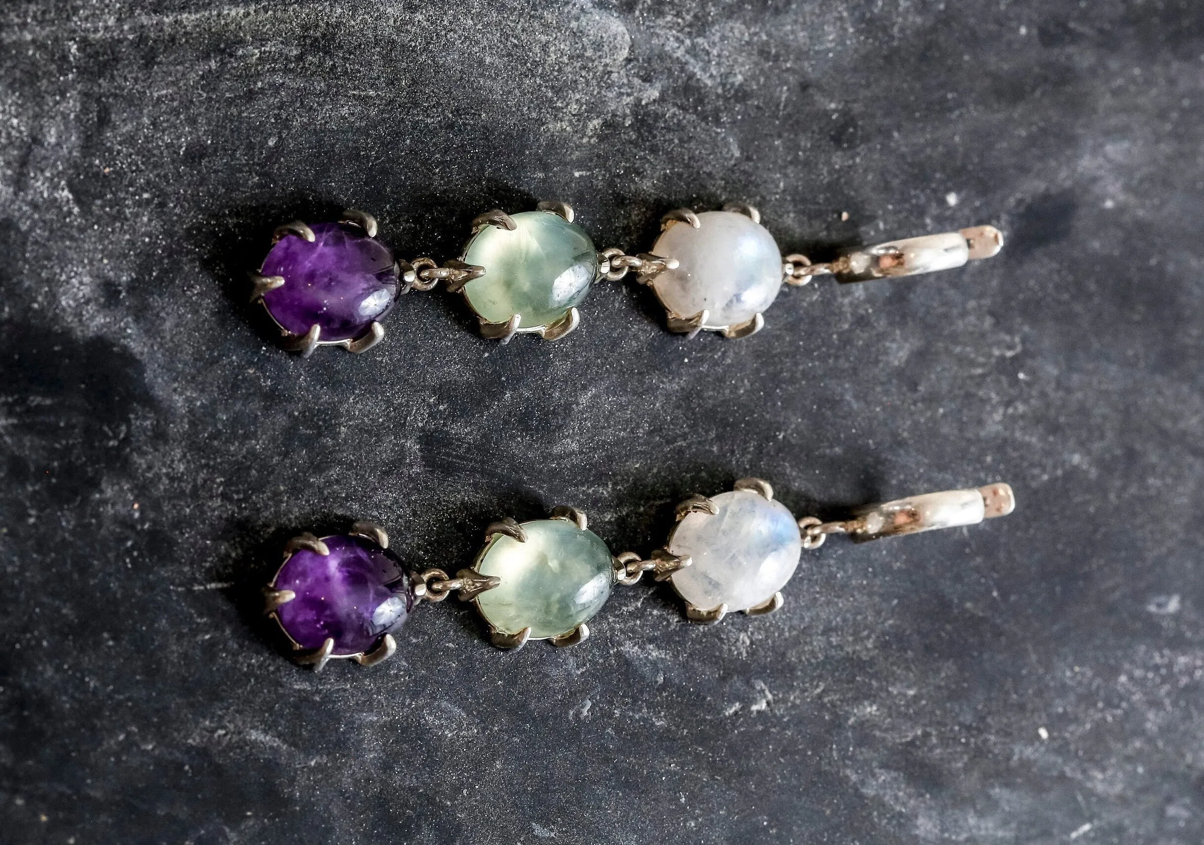 Statement Dangling Earrings - Long Moonstone Earrings - Multistone Earrings