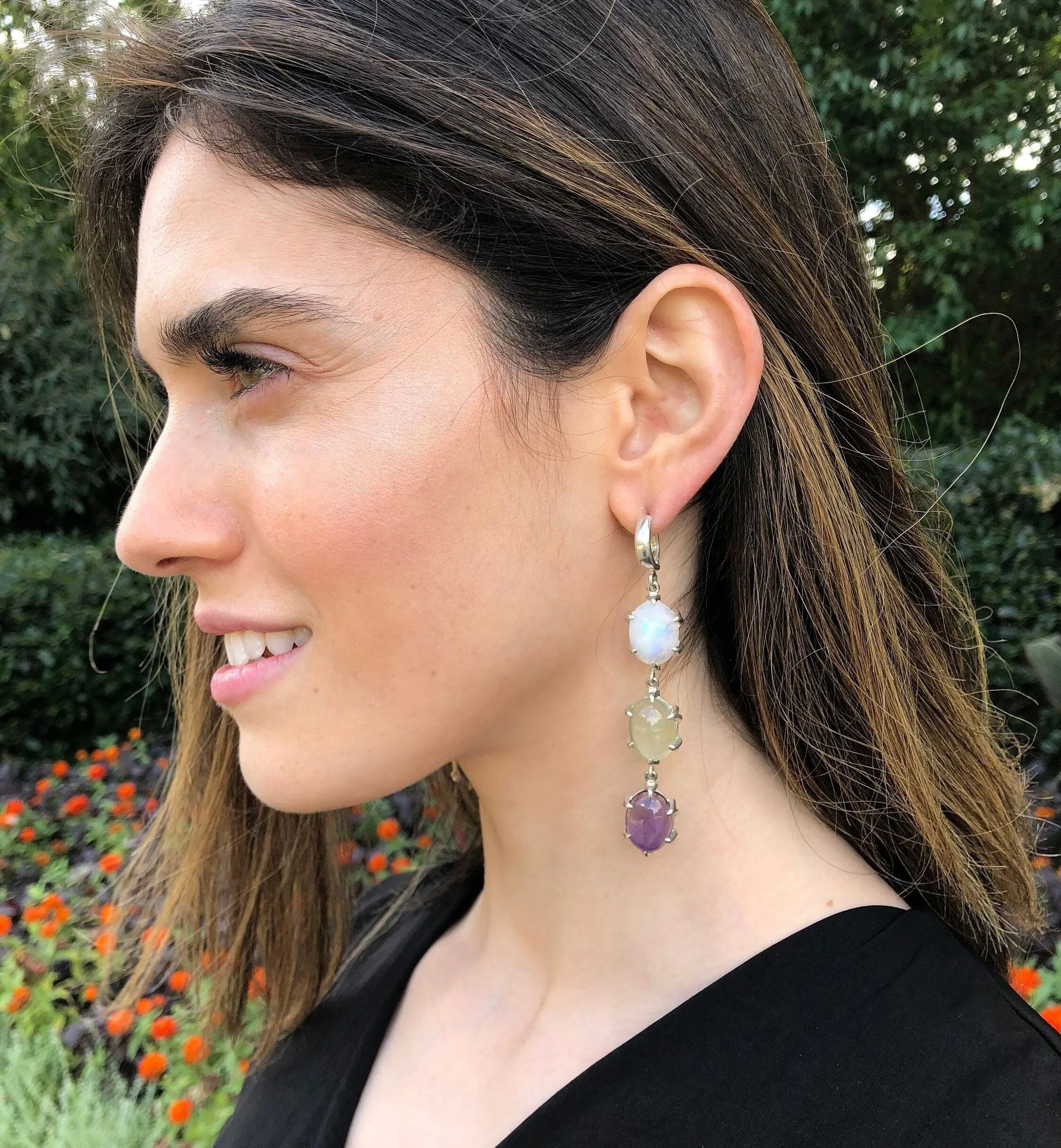 Statement Dangling Earrings - Long Moonstone Earrings - Multistone Earrings