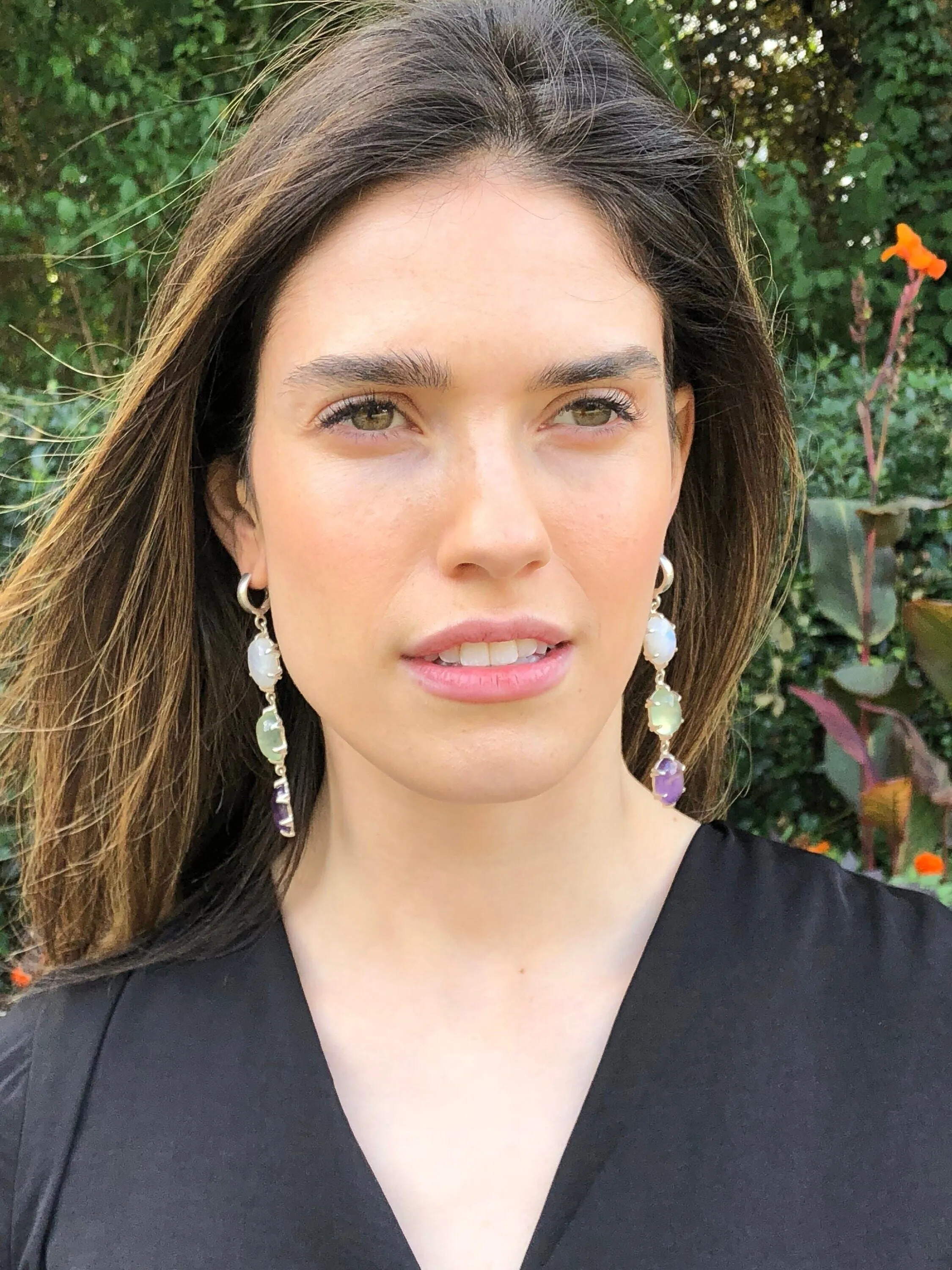 Statement Dangling Earrings - Long Moonstone Earrings - Multistone Earrings