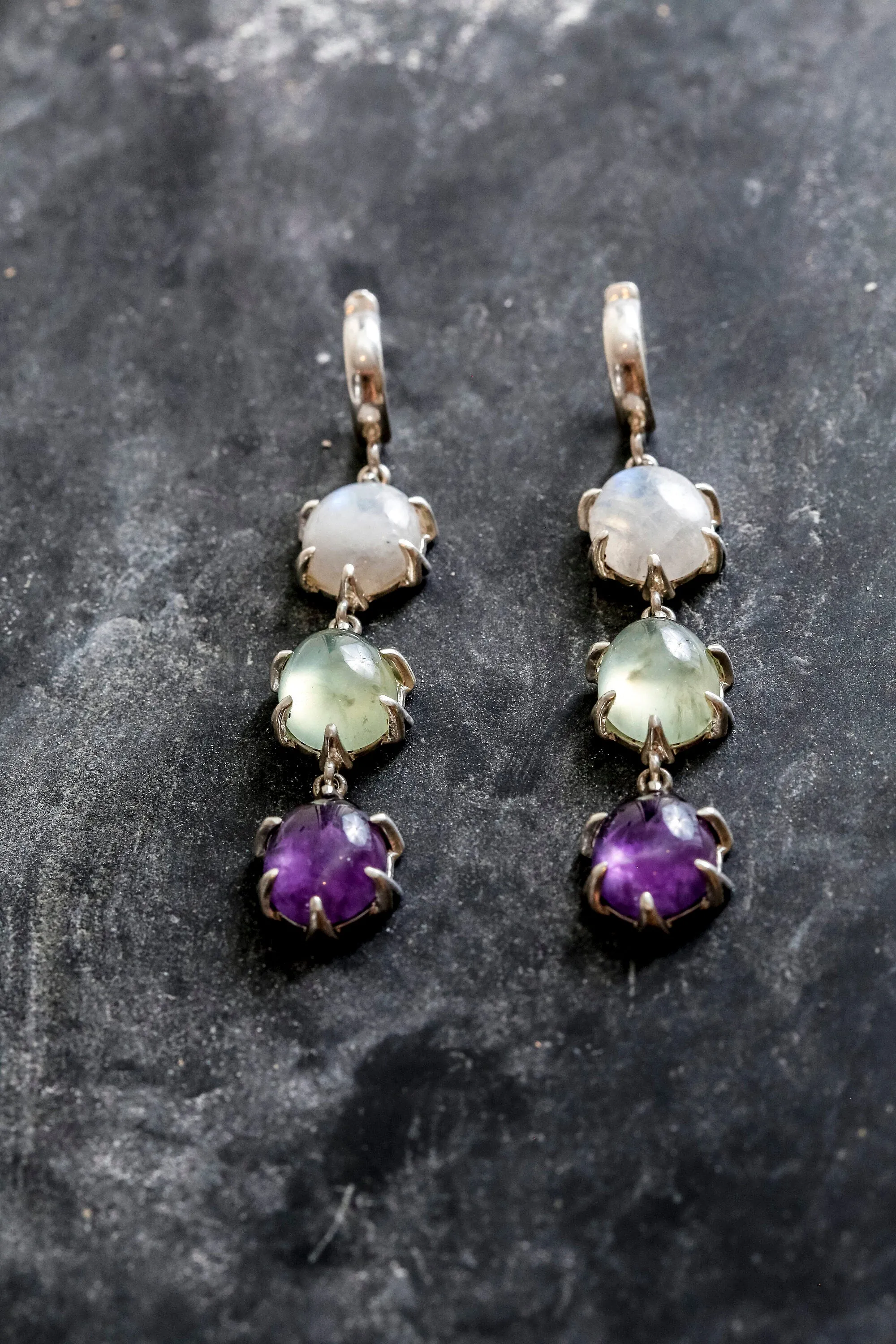 Statement Dangling Earrings - Long Moonstone Earrings - Multistone Earrings