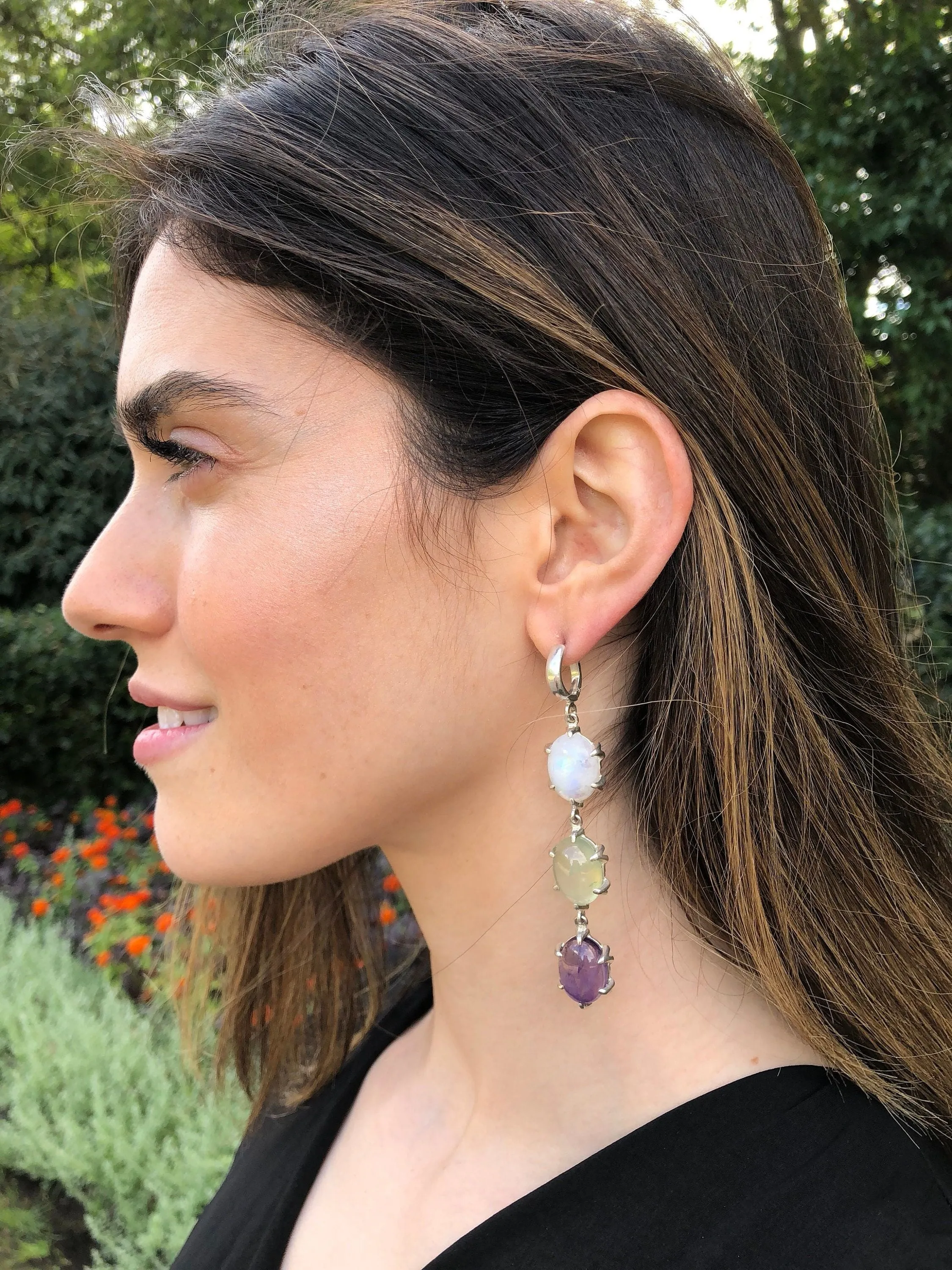 Statement Dangling Earrings - Long Moonstone Earrings - Multistone Earrings