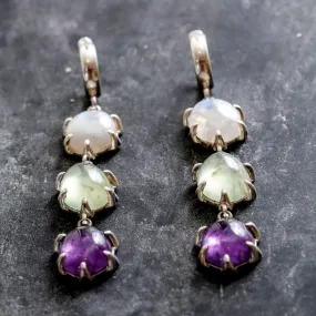 Statement Dangling Earrings - Long Moonstone Earrings - Multistone Earrings