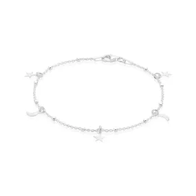 Sterling Silver 19cm Moon Star Bracelet