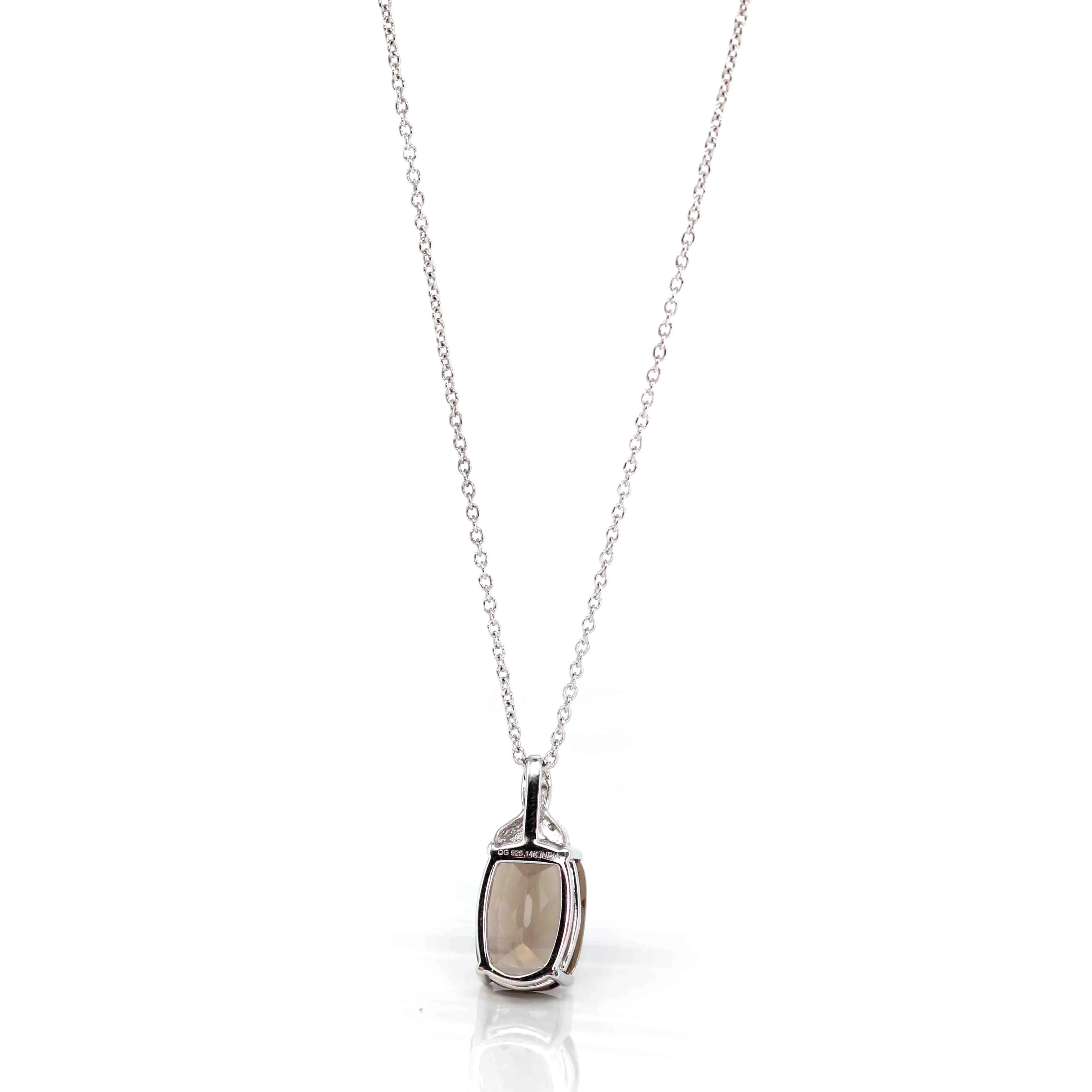 Sterling Silver & 14k Yellow Gold Natural Smoky Quartz Pendant Necklace With CZ
