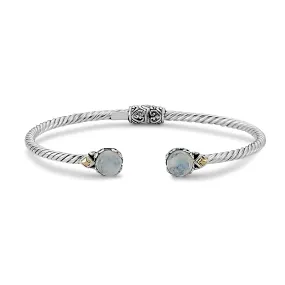 Sterling Silver And 18K Yellow Gold Two Tone Moonstone Twisted Hinged Bangle Bracelet