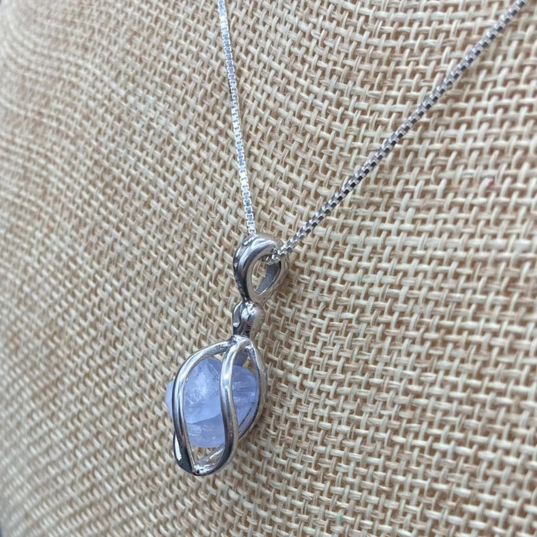 Sterling Silver Blue Dumortierite Quartz Cage Pendant