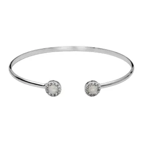 Sterling Silver Blue Rainbow Moonstone & White Topaz "Dazzle" Cuff Bracelet
