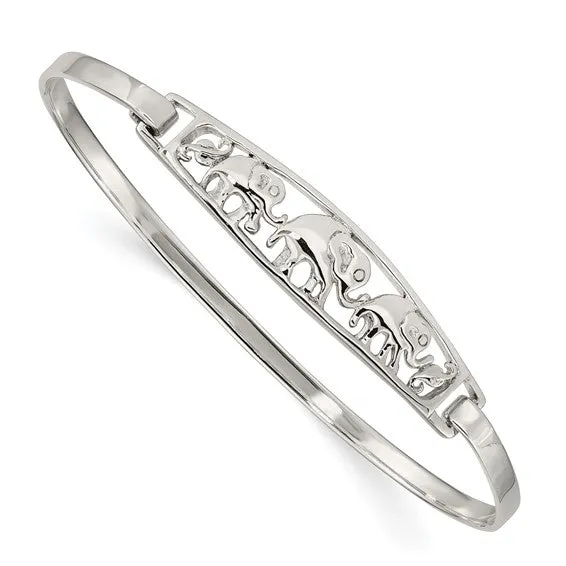 Sterling Silver Elephant Hinged Bangle Bracelet
