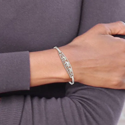 Sterling Silver Elephant Hinged Bangle Bracelet
