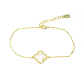 Sterling Silver Gold Plated Mother of Pearl Clover Bracelet